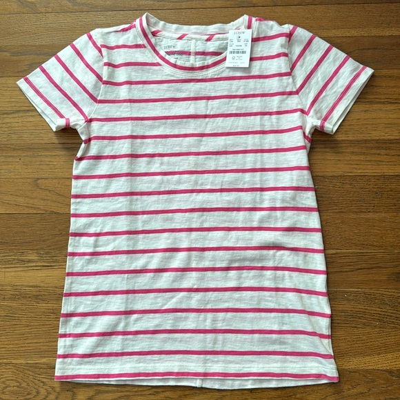 🌷J. Crew pink/white striped Girlfriend tee. Size XS. NWT. - Picture 2 of 9